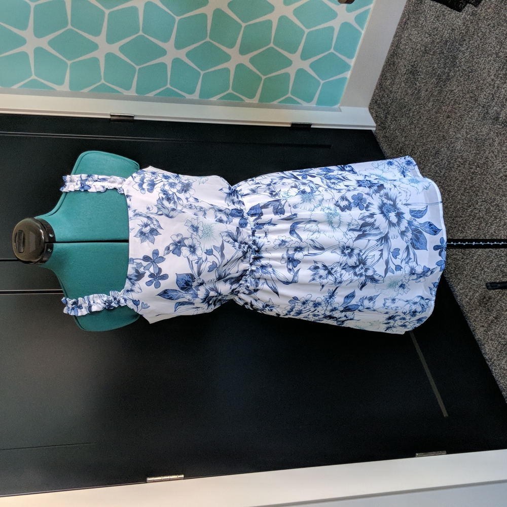Maurice's White and Blue Knee Length Summer Dress
